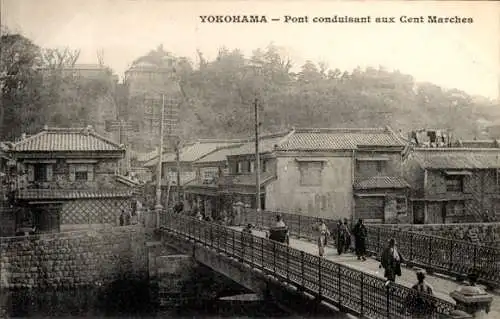 Ak Präfektur Yokohama Kanagawa Japan, Brücke, die zu den Hundert Stufen führt