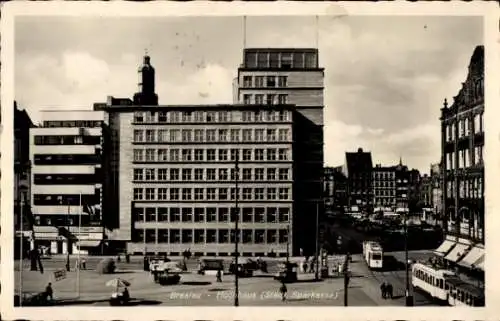 Ak Wrocław Breslau Schlesien, Hochhaus, Sparkasse
