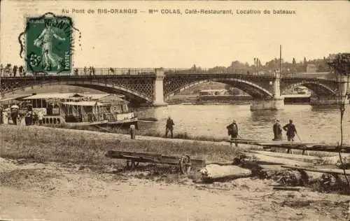 Ak Ris Orangis Essonne, Brücke, Cafe-Restaurant-Schiff M. Colas