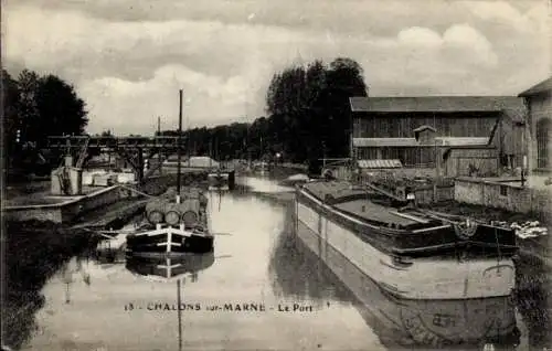 Ak Chalons sur Marne, Hafen, Lastkähne