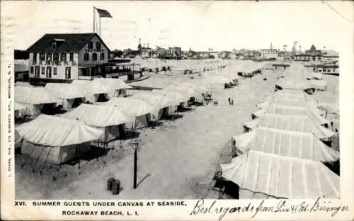 Ak New York City USA, Rockaway Beach, Summer Guests under Canvas at seaside