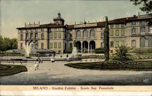 Ak Milano Mailand Lombardia, Giardini Pubblici, Scuola Sup. Femminile