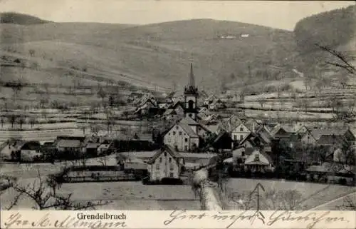 Ak Grendelbruch Elsass Bas Rhin, Panorama, Kirche