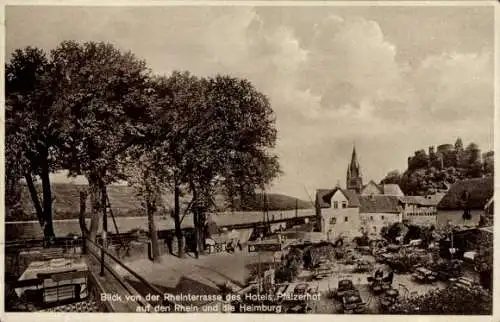 Ak Niederheimbach am Rhein, Hotel Pfälzer Hof, Blick von der Rheinterrasse