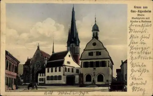 Ak Gau Algesheim am Rhein, Marktplatz, Kirche, Rathaus