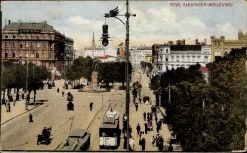 Ak Riga Lettland, Alexander Boulevard, Straßenbahn