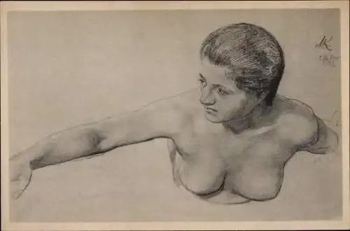 Künstler Ak Klinger, Max, Studie einer nackten Frau, Busen