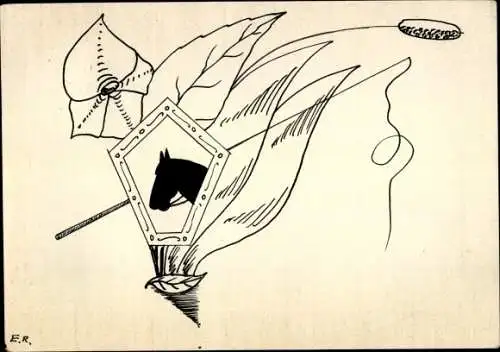 Künstler Ak Pferd, Blätter, Rohrkolben