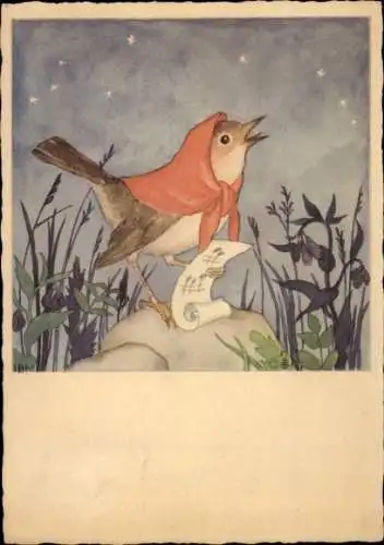 Künstler Ak Bohatta Morpurgo, Die Nachtigall, Vogel mit Kopftuch