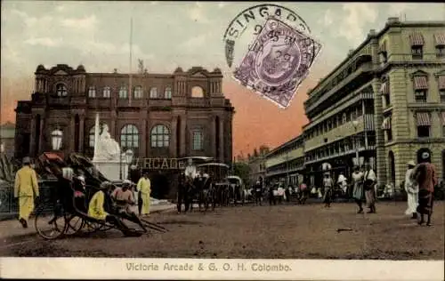 Ak Colombo Ceylon Sri Lanka, Victoria Arcade & G. O. H., Straßenpartie