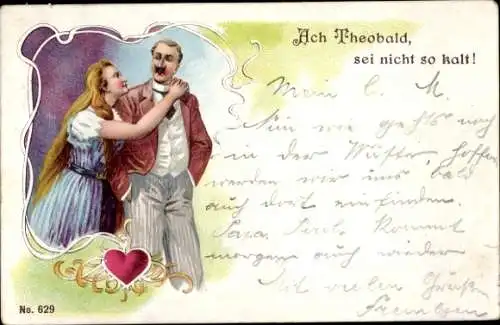 Litho Ach Theobald, sei nicht so kalt, Liebespaar