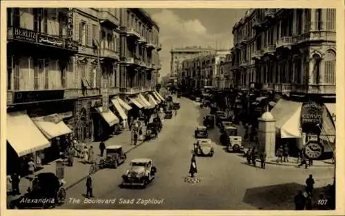 Ak Alexandria Ägypten, The Boulevard Saad Zaghloul, Straßenpartie, Autos