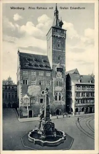 Ak Würzburg am Main Unterfranken, altes Rathaus, Graf Eckard Turm