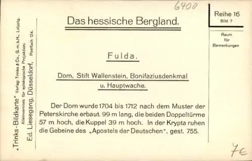 Ak Fulda in Hessen, Dom, Stift Wallenstein, Bonifatiusdenkmal, Hauptwache