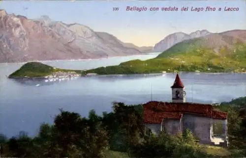 Ak Bellagio Lago di Como Lombardia, Con Veduta del Lago fino a Lecco