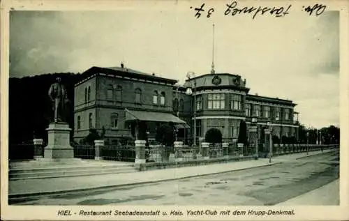 Ak Kiel, Restaurant Seebadeanstalt, Kais, Yacht-Club, Krupp-Denkmal