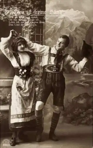 Ak Bayrische Tracht, Tanzendes Liebepaar