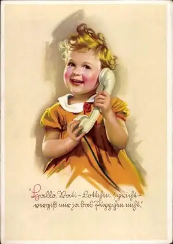 Künstler Ak Kleines Mädchen am Telefon