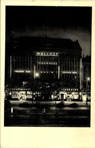 Ak Hamburg Mitte St. Georg, Wallhof Gaststätten, Restaurant Tegernsee, Nachtbeleuchtung