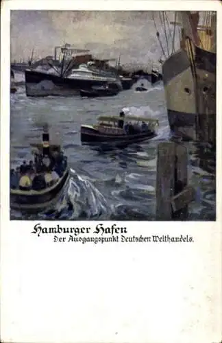 Künstler Ak Hamburg, Hafen, Dampfer