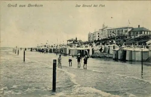 Ak Nordseebad Borkum in Ostfriesland, Strand bei Flut, Strandzelte