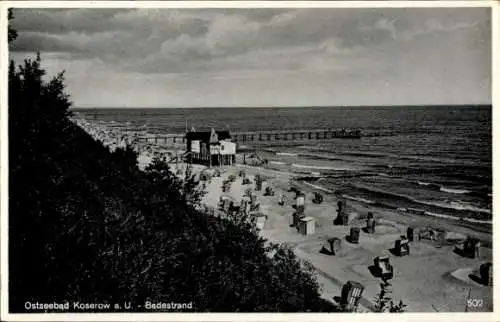 Ak Ostseebad Koserow auf Usedom, Badestrand, Seebrücke