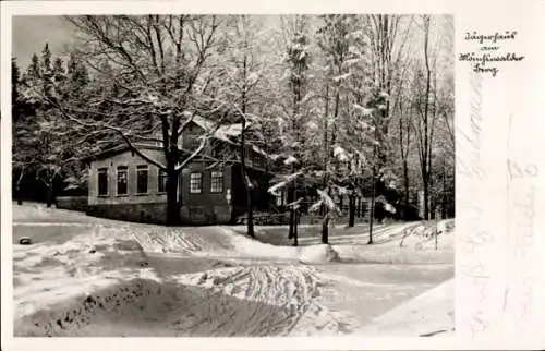 Ak Wilthen in der Oberlausitz, Waldhaus Jägerhaus am Mönchswalderberg, Winter