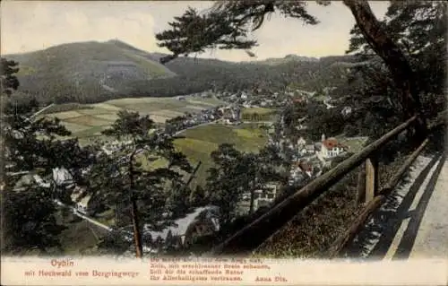 Ak Oybin in der Oberlausitz, Gesamtansicht, Hochwald, Blick vom Bergringweg, Gedicht von Anna Dix