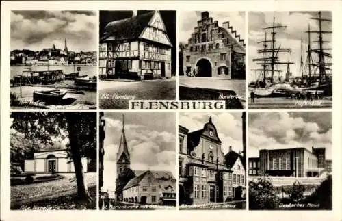 Ak Flensburg, Marienkirche, Hafen, Nordertor, Alte Kapelle, St.-Marienkirche, Deutsches Haus