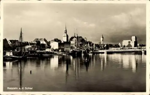Ak Kappeln an der Schlei, Blick auf den Ort, Brücke, Segelschiffe, Bilderserie Das Schöne Angeln