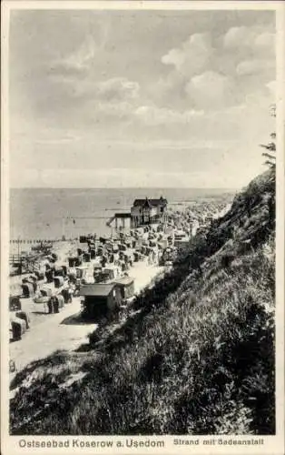 Ak Ostseebad Koserow auf Usedom, Strand, Strandkörbe, Badeanstalt