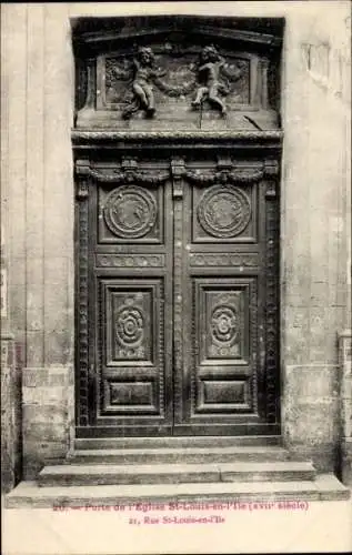 Ak Paris IV., Tür der Kirche Saint Louis en l'Ile, Rue St. Louis en l'Ille 21