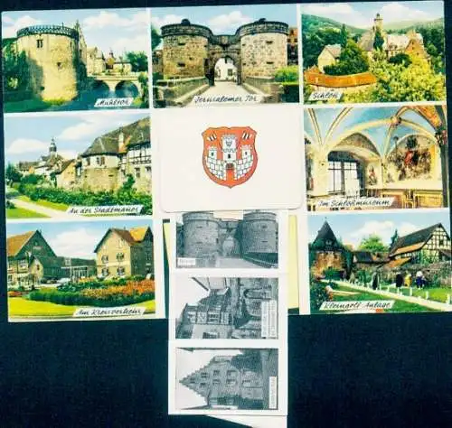 Leporello Ak Büdingen in Hessen, Mühltor, Jerusalemer Tor, Schloss, Stadtmauer, Kleingolfanlage