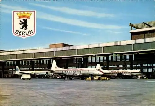 Ak Berlin Tempelhof, Zentralflughafen, Passagierflugzeuge, British Europea Airways, Wappen