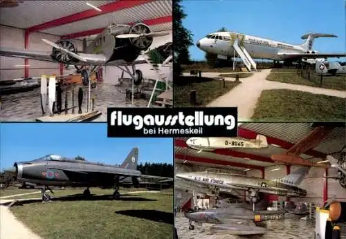 Ak Hermeskeil im Hunsrück, Flugausstellung, Passagierflugzeug, Militärflugzeuge