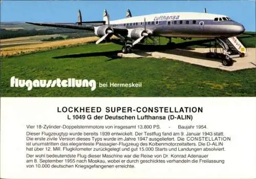 Ak Hermeskeil, Flugausstellung, Passagierflugzeug Lufthansa, Lockheed Super Constellation L 1049 G