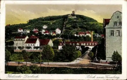 Ak Karlsruhe Durlach, Blick zum Turmberg