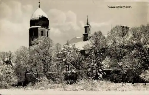 Ak Frauenchiemsee Fraueninsel Chiemsee Oberbayern, Teilansicht, Winter