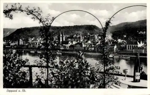 Ak Boppard am Rhein, Terrasse mit Blick auf die Stadt, Weinflasche, Weinglas