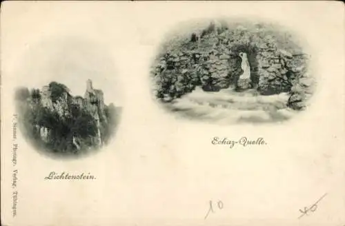 Ak Honau Lichtenstein in Württemberg, Schloss Lichtenstein, Echaz-Quelle