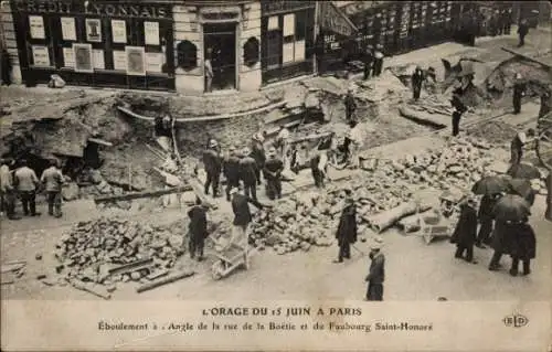 Ak Paris VIII, Rue La Boétie, Rue du Faubourg Saint-Honoré, Der Sturm vom 15. Juni