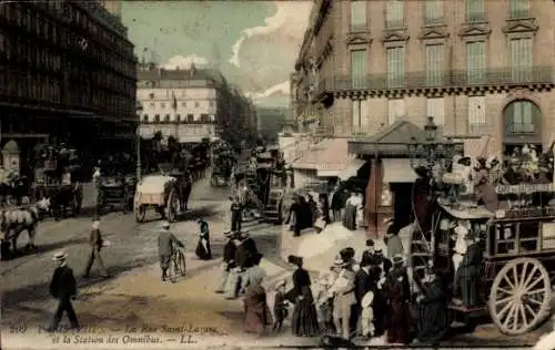 Ak Paris VIII, Rue Saint Lazare, Omnibusbahnhof