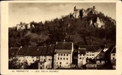 Ak Ferrette Pfirt Elsass Haut Rhin, les deux ruines