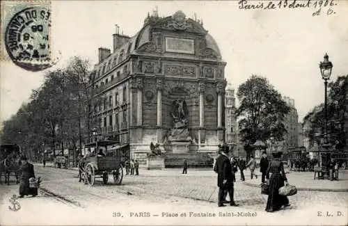 Ak Paris VI, Place et Fontaine Saint Michel