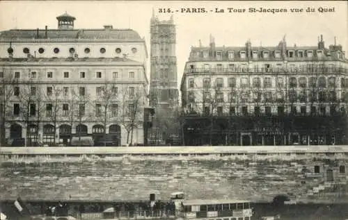Ak Paris IV, Boulevard de Sebastopol, Tour Saint Jacques, Vue du Quai