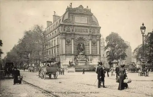 Ak Paris V., Place et Fontaine Saint Michel