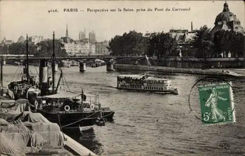 Ak Paris VI, Seine, Pont du Carrousel, Ausflugsschiff, Dampfer
