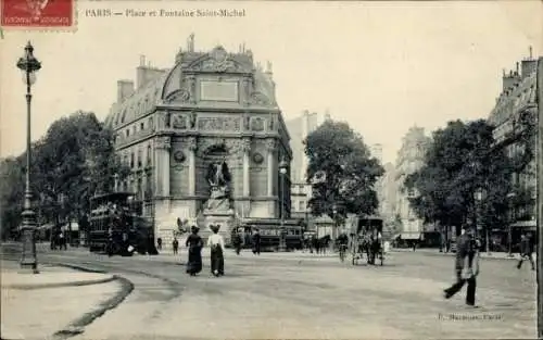 Ak Paris V, Place et Fontaine Saint Michel