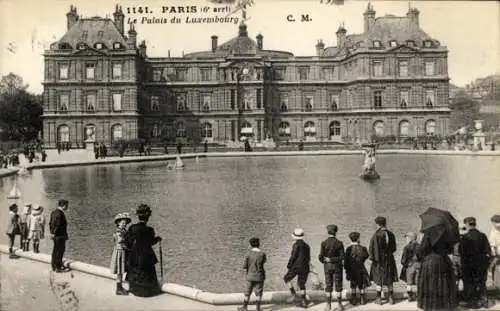 Ak Paris VI Luxembourg, Palais de Luxembourg, Teich, Spaziergänger