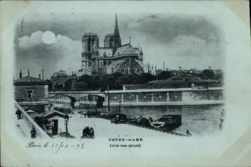 Mondschein Ak Paris IV Ile de la Cité, Cathédrale Notre Dame, Vue des Quais